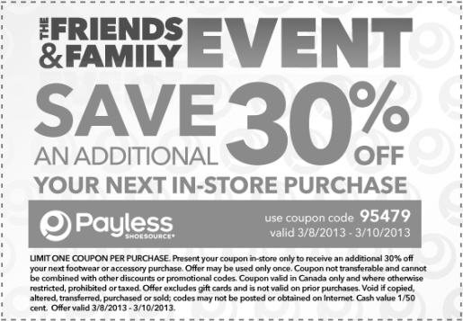 Payless Shoes: Friends  Family Sale â€“ Extra 30% Off In-Store Coupon ...