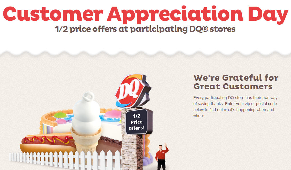 Dairy Queen Customer Appreciation Day 1/2 Price Offers at