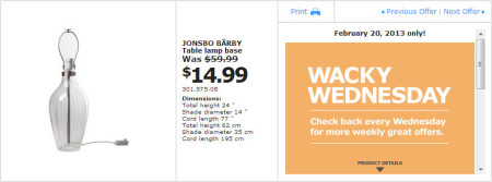 IKEA - Vancouver Wacky Wednesday Deal of the Day RICHMOND (Feb 20)