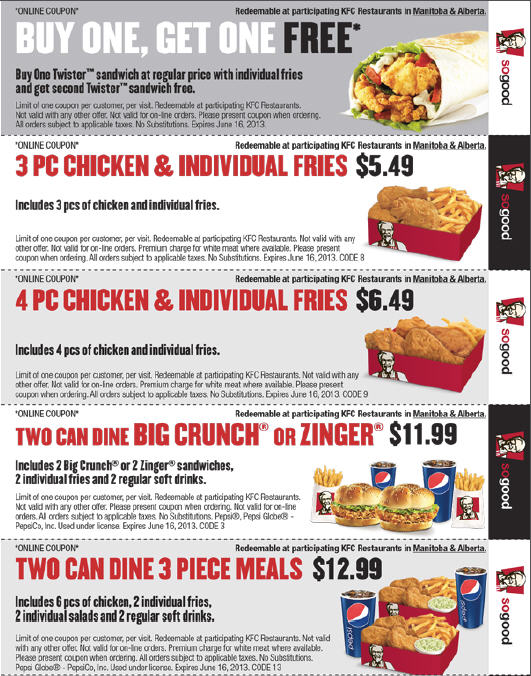 KFC Spring Savings Printable Coupons (Until June 9 or 16)