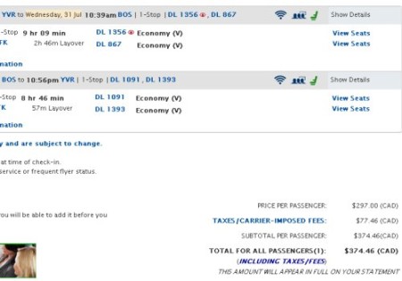 Vancouver to Boston $374 roundtrip after taxes including summer dates