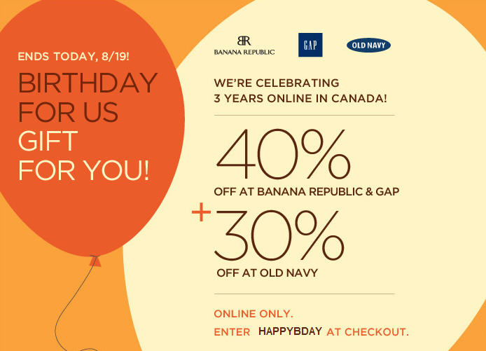 LAST CHANCE Gap & Banana Republic 40 Off Entire Purchase 30 Off at Old Navy (Until Aug 19)