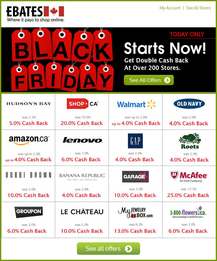 Ebates Black Friday - Get Double Cash Back at Over 200 Stores - Today Only (Nov 29)
