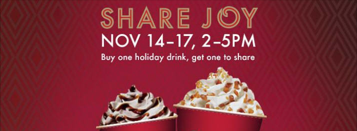 Starbucks Buy One Holiday Drink, Get One for Free (Nov 14-17, 2-5pm)