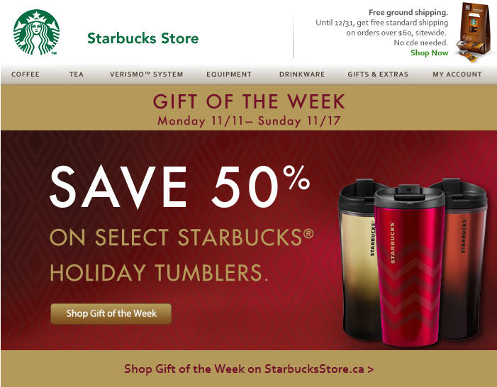StarbucksStore Gift of the Week - Save 50 Off Select Starbucks Holiday Tumblers (Nov 11-17)