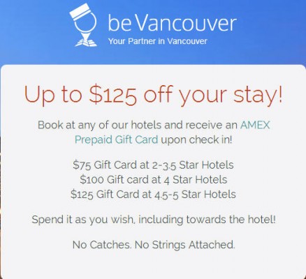 beVancouver - Get Free $75-$125 Gift Card for Booking Vancouver Hotels (Book by Mar 14)