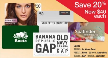 Staples 20 Off Gift Cards to Sport Chek, GAP Options, Roots, la Vie en Rose, Spafinder (Apr 27 - May 10)