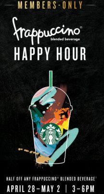 Starbucks 50 Off Any Frappuccino Blended Beverage from 3-6pm (Apr 28 - May 2)