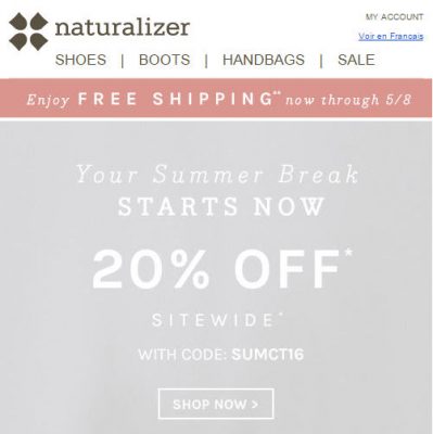 Naturalizer 20 Off Sitewide Promo Code + Free Shipping All Orders (Until May 8)