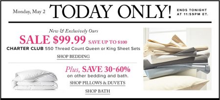 TheBay Today Only - $99.99 Charter Club 550 Thread Count Queen or King Sheet Sets (May 2)