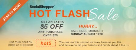 SocialShopper.com Flash Sale - Extra $5 Off Coupon Code (Until Aug 14)